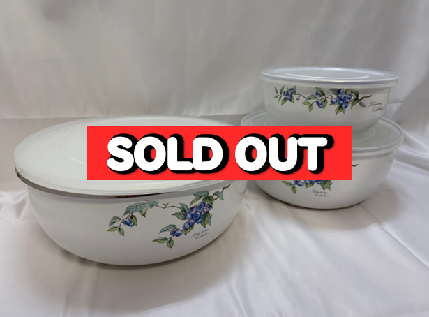 【SOLD OUT】レトロ　ホーロー タッパー　ブルーベリー柄　3個セット
